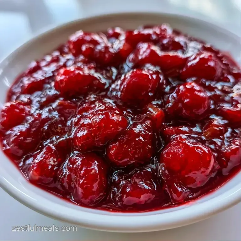 Thick ruby-red fruit preserve spread on toasted sourdough bread topped with a pat of melting golden butter.