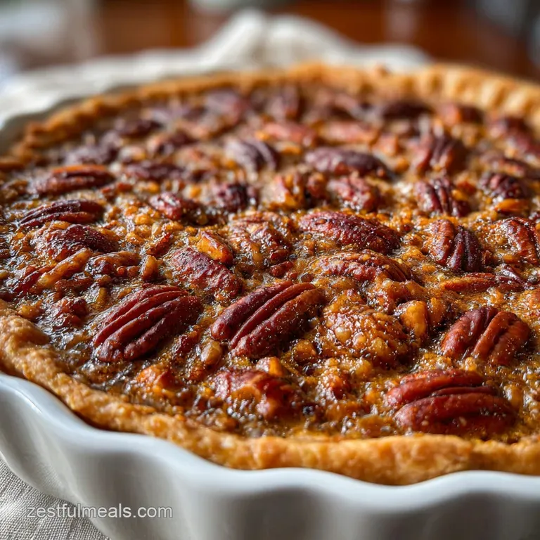 Slice of sweet potato pie with pecan topping on white plate, alongside whipped cream dollop and cinnamon stick. Festive, i...