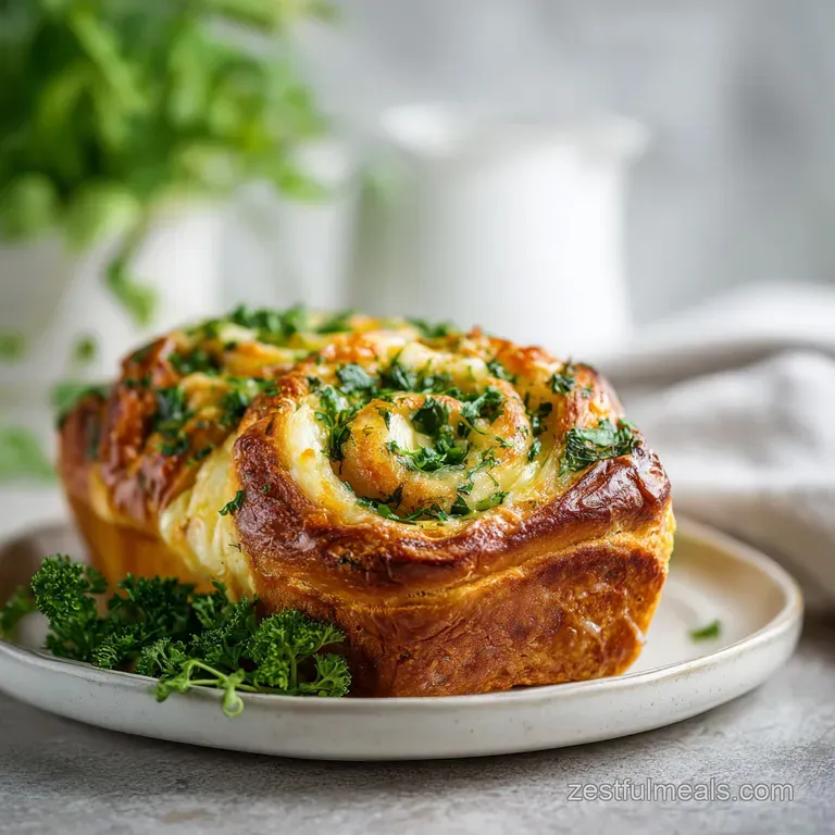 Slices of golden, crispy herbed bread elegantly stacked on a white plate, paired with a sprig of fresh parsley.