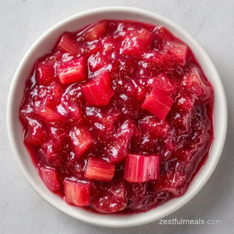A dollop of glistening red preserves on a buttery toasted sourdough slice, garnished with a fresh mint leaf.